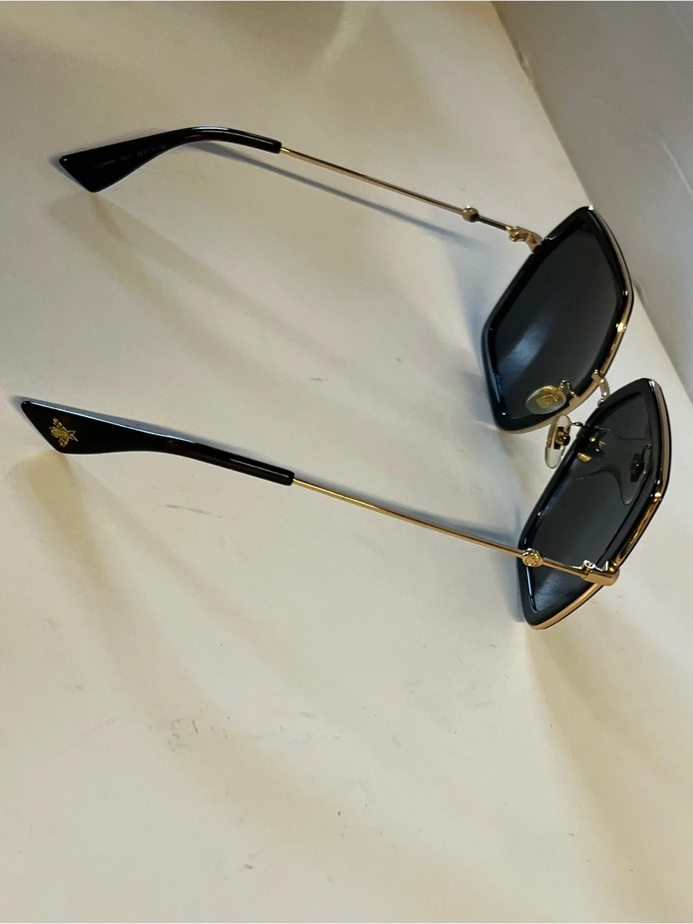 Gucci Black Oversized Geometric Sunglasses with Gold Trim